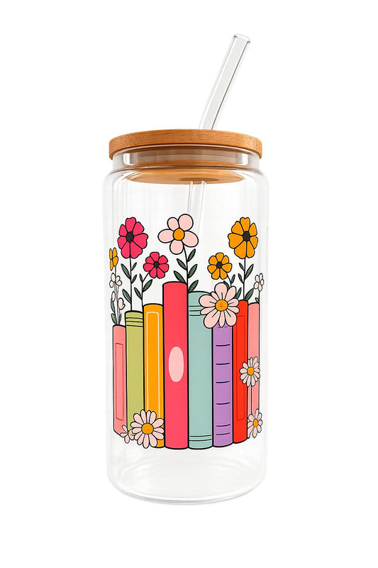 Floral book Lover Glass cup